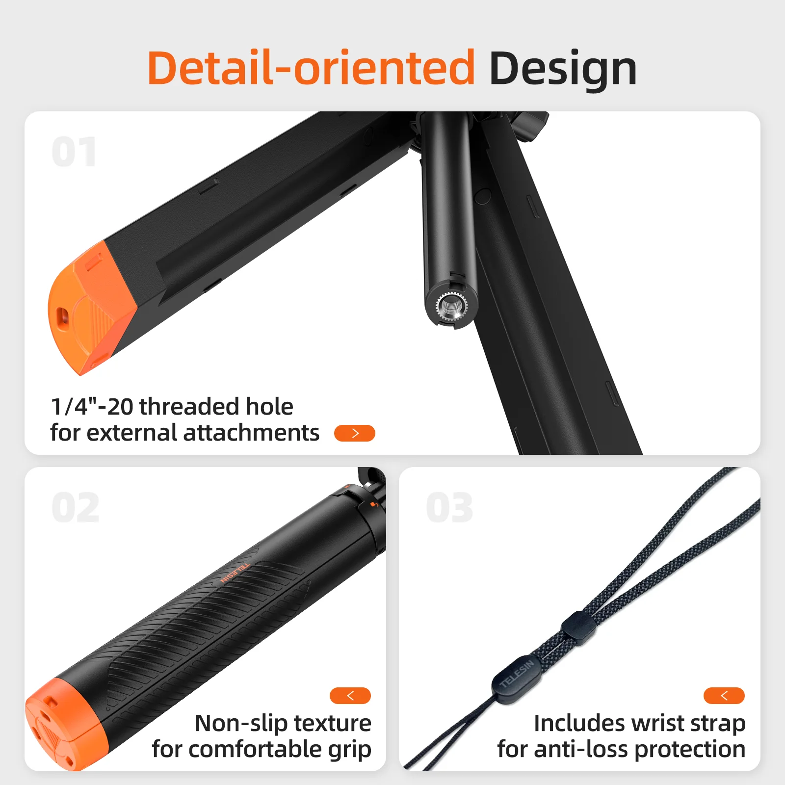 TELESIN Underwater Buoyancy Bar Diving Extendable Selfie Stick Tripod For Gopro Insta360 DJI OSMO Action Camera Accessories