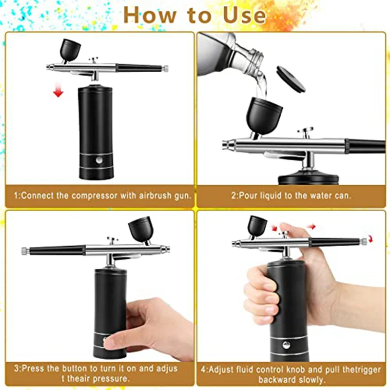 ABNP ชุด Airbrush ชาร์จไร้สาย Airbrush คอมเพรสเซอร์,30PSI แรงดันสูง,แบบพกพามือถือ Airbrush,Airbrush ชุด