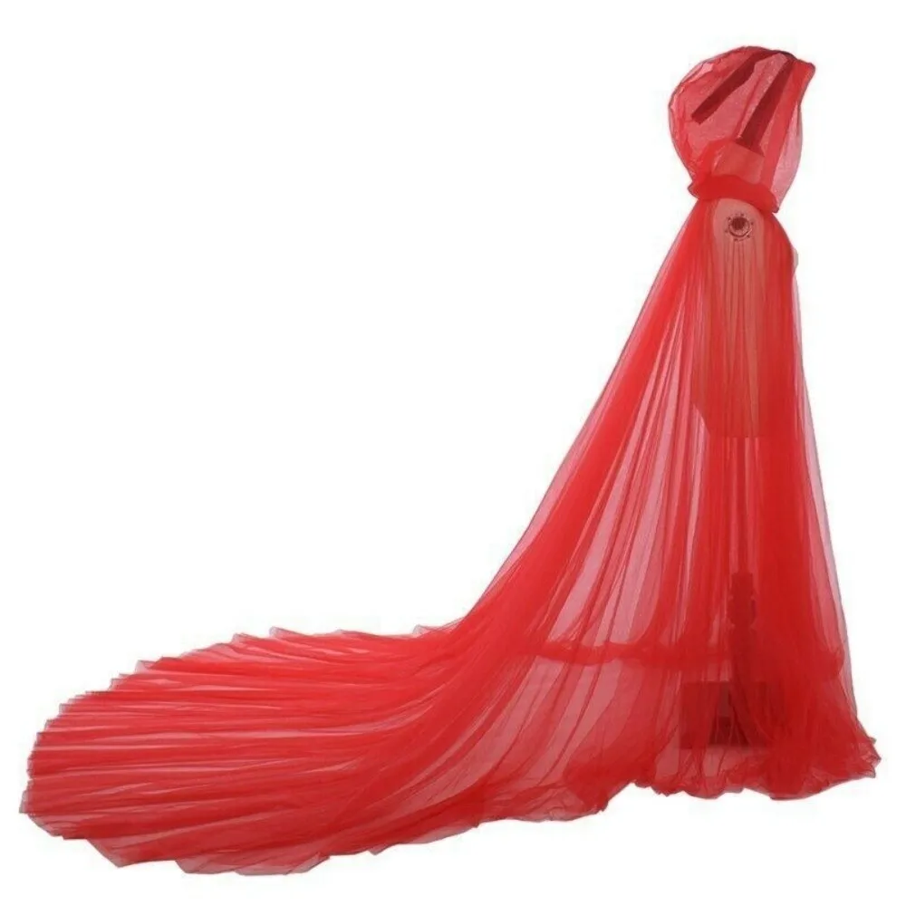 Retro Solid Color Halloween Hooded Tulle Cape Floor Length Soft Mesh Cloak Lightweight Long Cosplay Bridal Costume Women