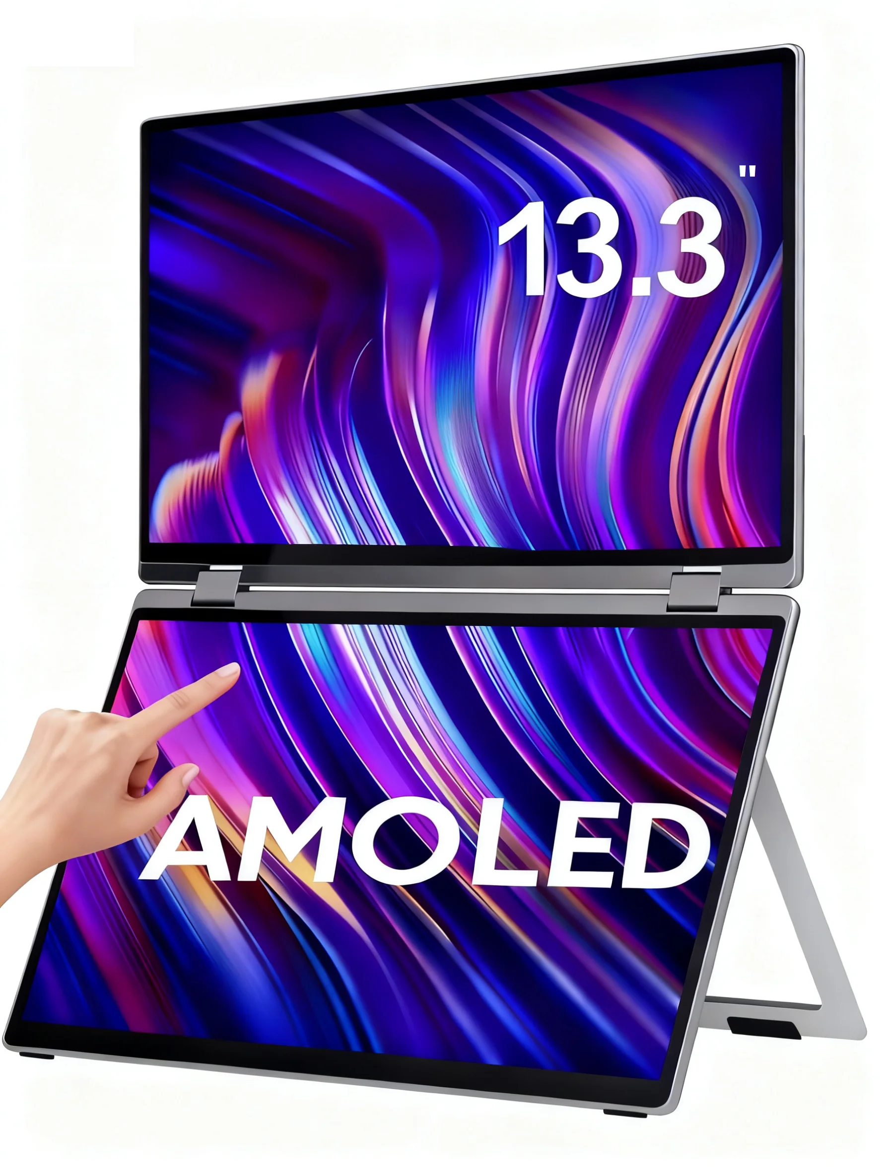 13.3'' Dual Touch Screen Portable Monitor Laptop Extender IPS 1080P 360° Foldable Stacked Display with Kickstand HDMI/USB-C