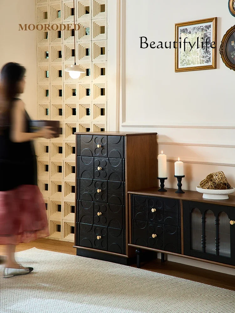 

X Medieval Style Bucket Cabinet Solid Wood French Retro Chest Cabinet Ash Wood Household American Storage Cabinet Storage