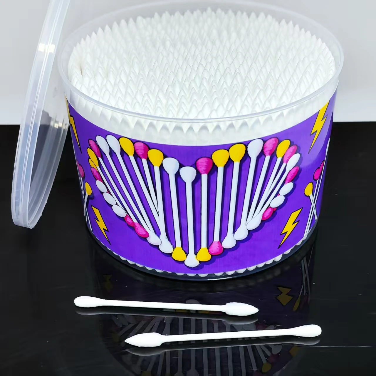 500 قطعة من دلو أعواد القطن الإبداعية على شكل قلب، أعواد أعواد قطنية برأسين للبالغين، مسحات قطنية هدية