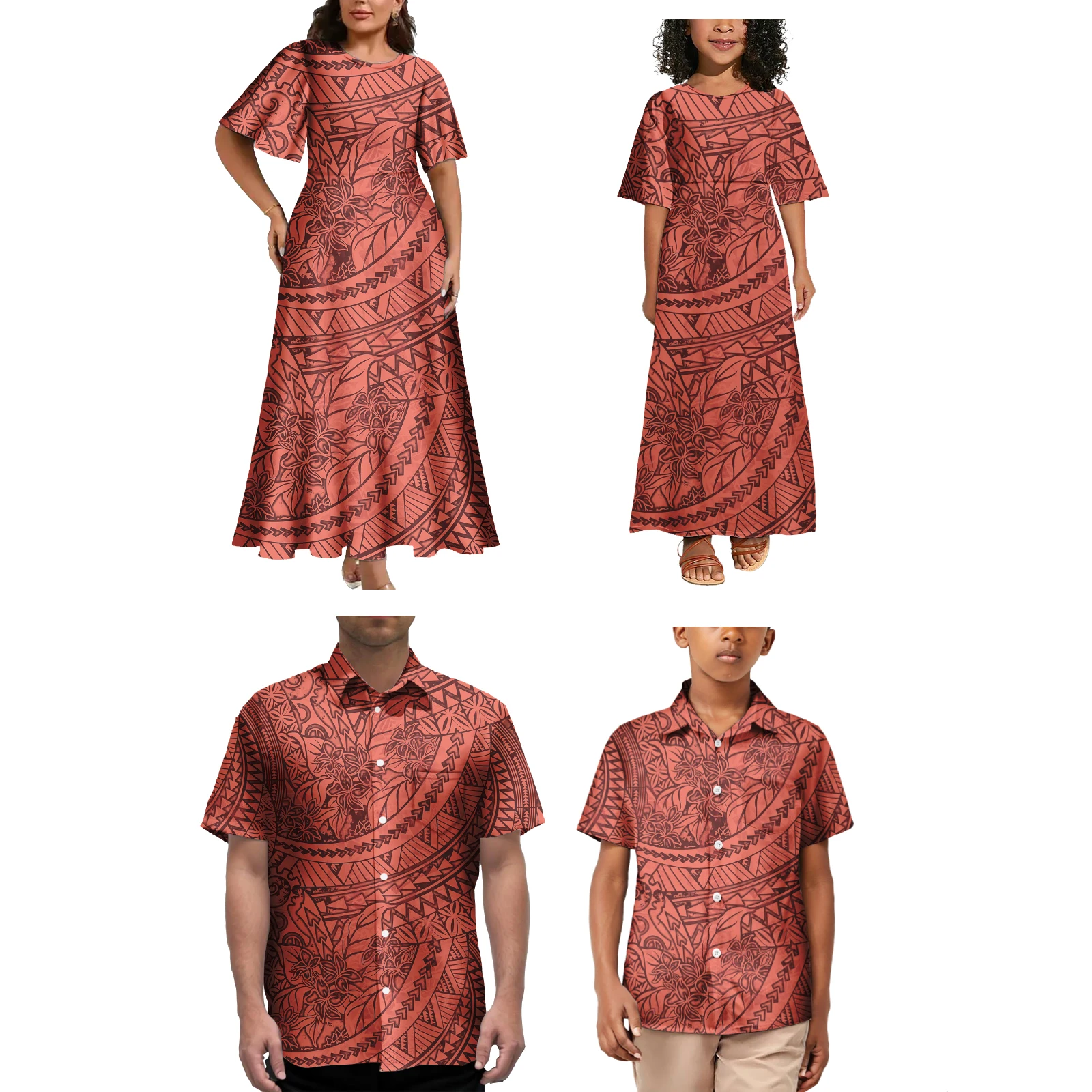 Ilha do pacífico pai mãe crianças roupas vestidos da menina do bebê personalizado combinando roupas de família samoa puletasi conjunto