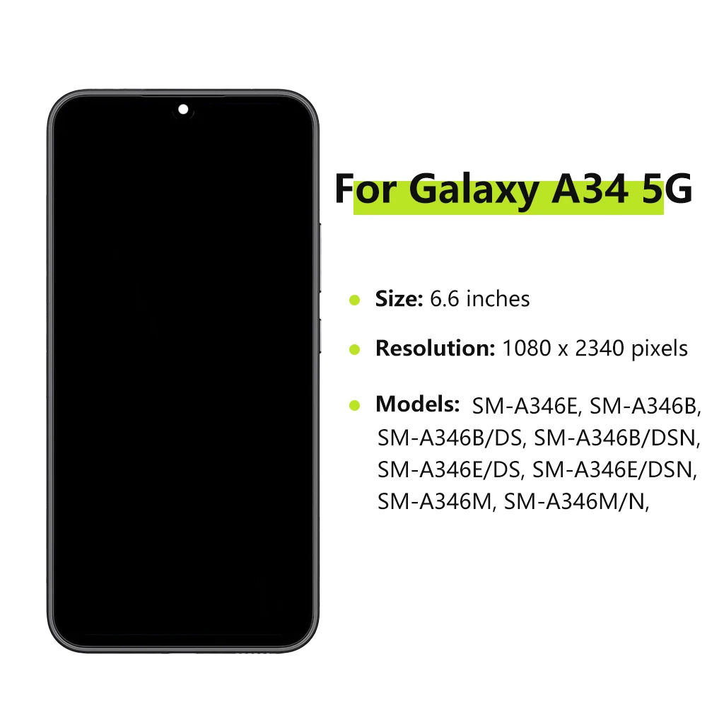 Экран 6,4 ''для Samsung A34 5G LCD A346E A346B, дисплей с сенсорным экраном и дигитайзером в сборе для samsung A346 LCD