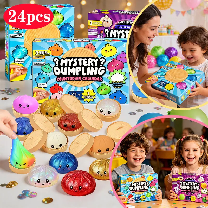 Dumpling Squishy Spielzeug-Box 24-Tage-Countdown-Kalender Dumpling Mystery Box Squishy Sensorisches Anti-Stress-Quetschball Spaßiges Geschenkspielzeug