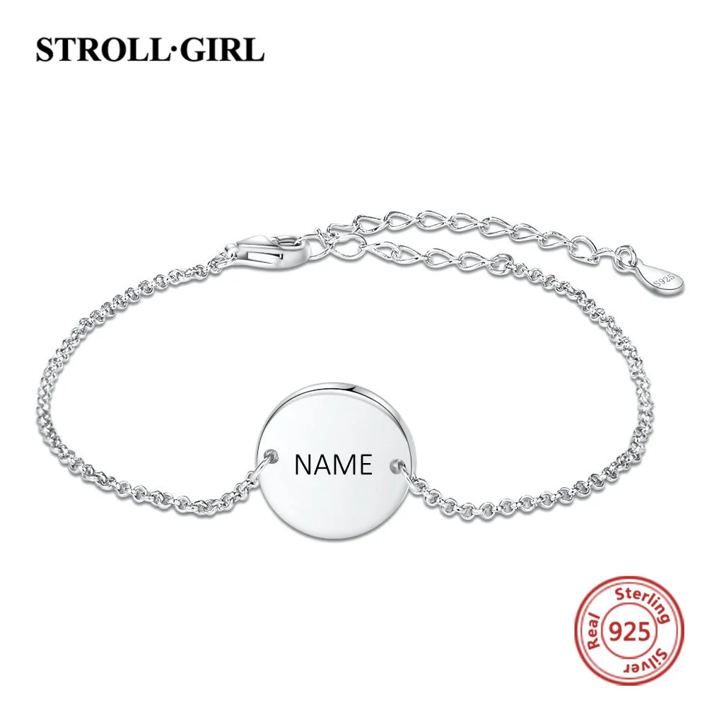 New 925 Sterling Silver Personalized Custom Circle Handmade Round Bangle Chain Engraved Name Bracelet for Women Find Diy Jewelry