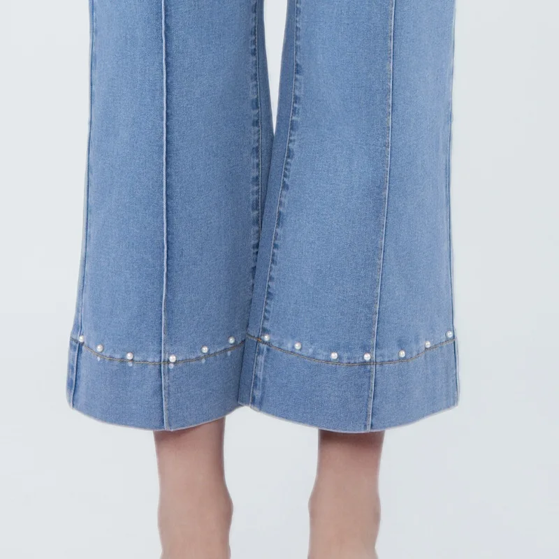 Autumn New Women's Dark Blue High Waist Straight Jeans Slim Fit Wide Leg Version Stretch Denim Fabric Elegant Intellectual Jeans