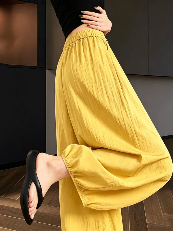 Summer Loose Women's Ice Silk High Waist Slimming Lantern Pants Thin Drapey Wide Leg Sweatpants Cuffed Casual Trousers