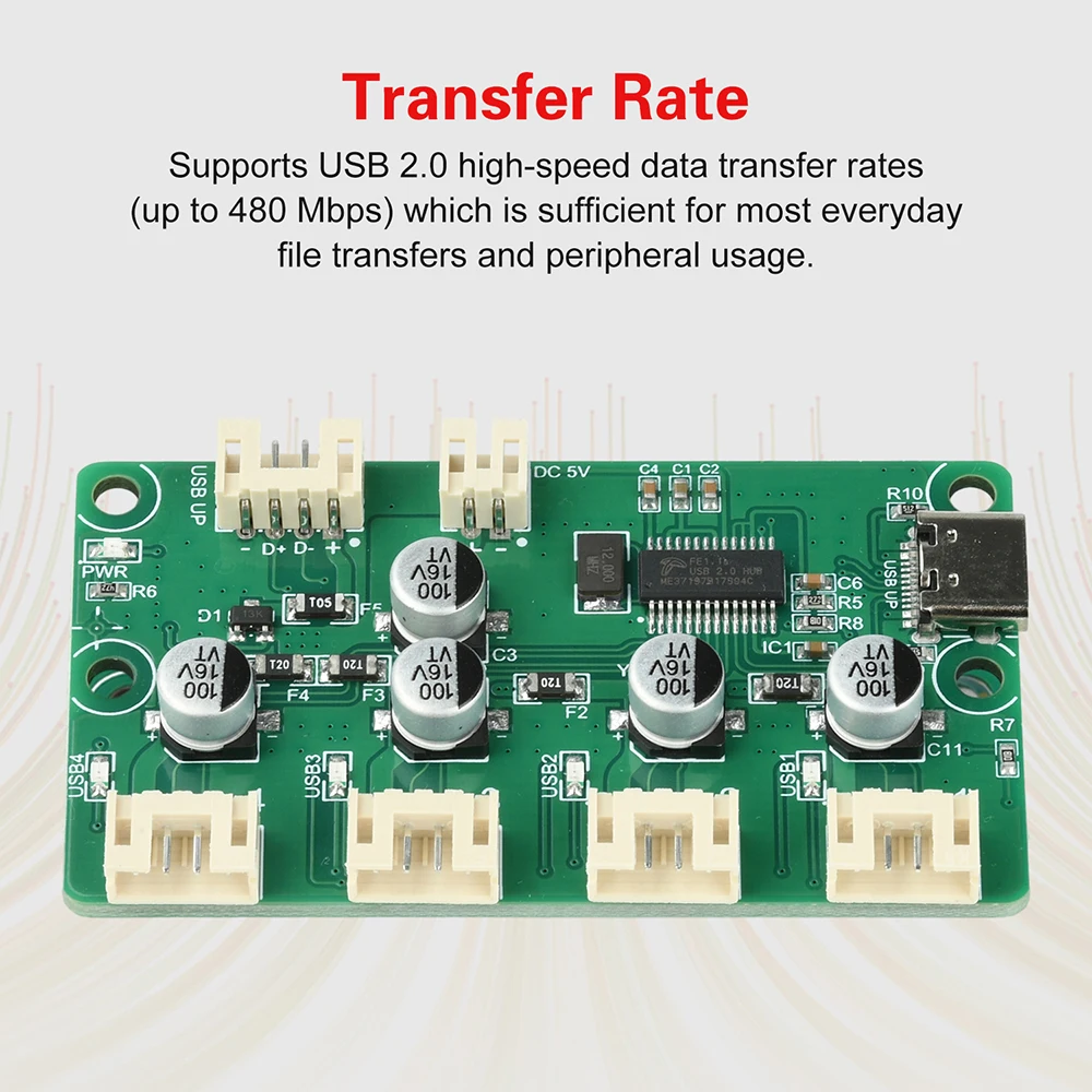 XH2.54/PH2.0 HUB-Modul DC 5V 1-zu-4 Port USB 2.0 HUB für Anschlüsse zur Verbindung von Tastatur, Maus, USB-Stick, Drucker, Webcam