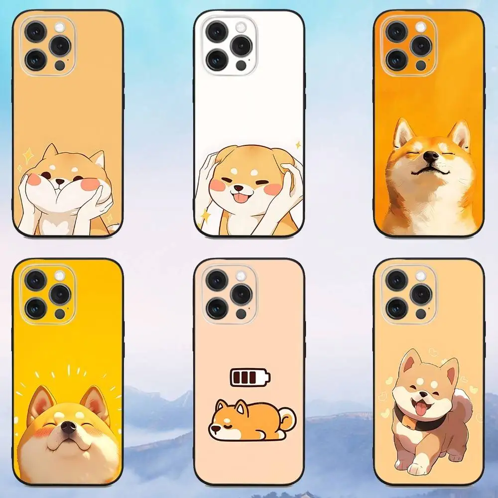 

Shiba Inu Cartoon Dog Phone Case For iPhone 16e,16,15,14,13,12,11,Pro,X,XS,Max,XR,Plus,Mini Soft Black Cover