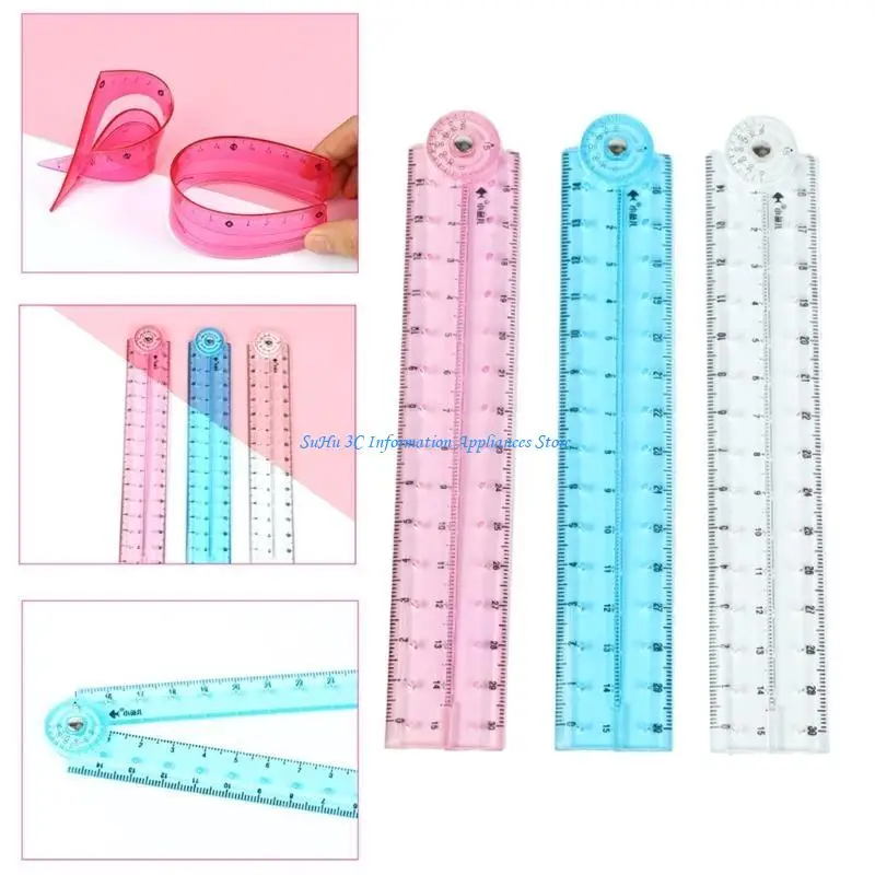 

J0MB Clear Drawing Ruler Flexible Folding Ruler Straight Ruler Measuring length 0-30cm (0-12Inch) School Office Supplies