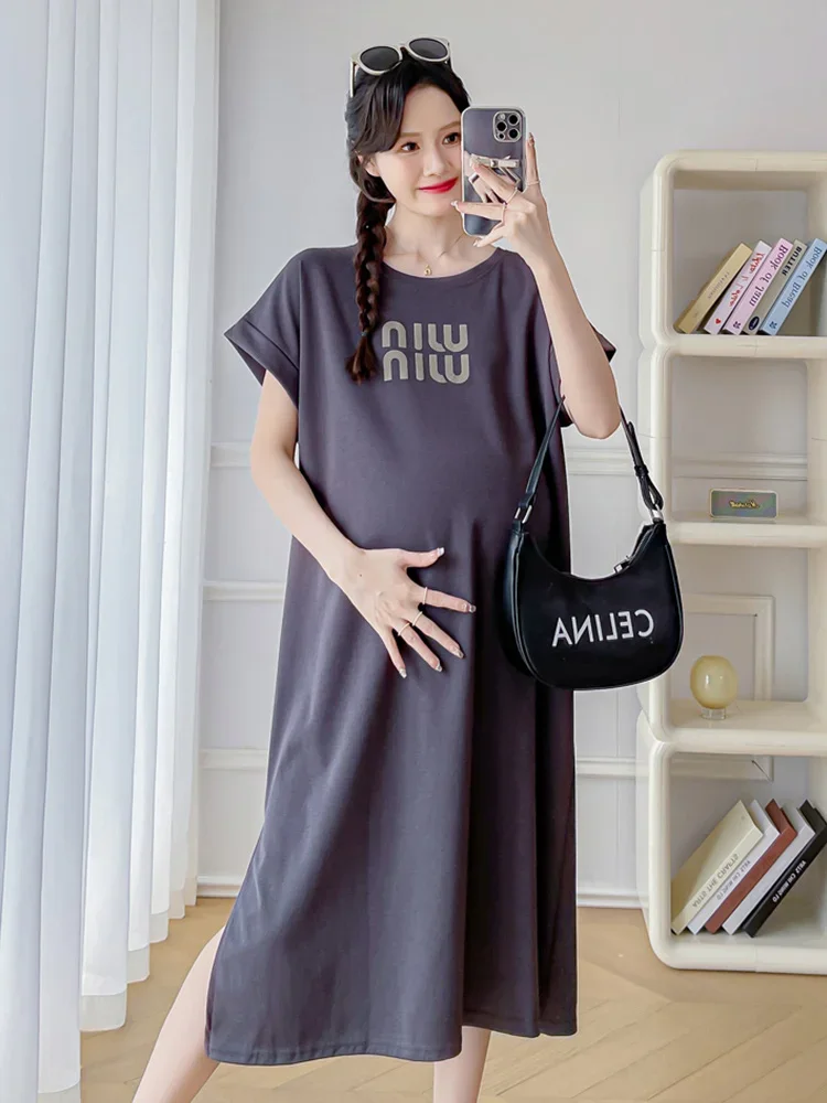 Spring Summer Maternity Short Sleeve Long Knit Pregnancy Casual Dress Off Shoulder Beach Wear Clothes For Pregnant Women Outfits