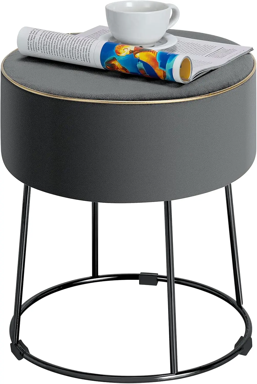 

Round Footrest Stool Ottoman, Velvet Vanity Sitting Stool, Upholstered Side Table Seat W/Metal Legs, Thi Padded Seat & Non-Slip