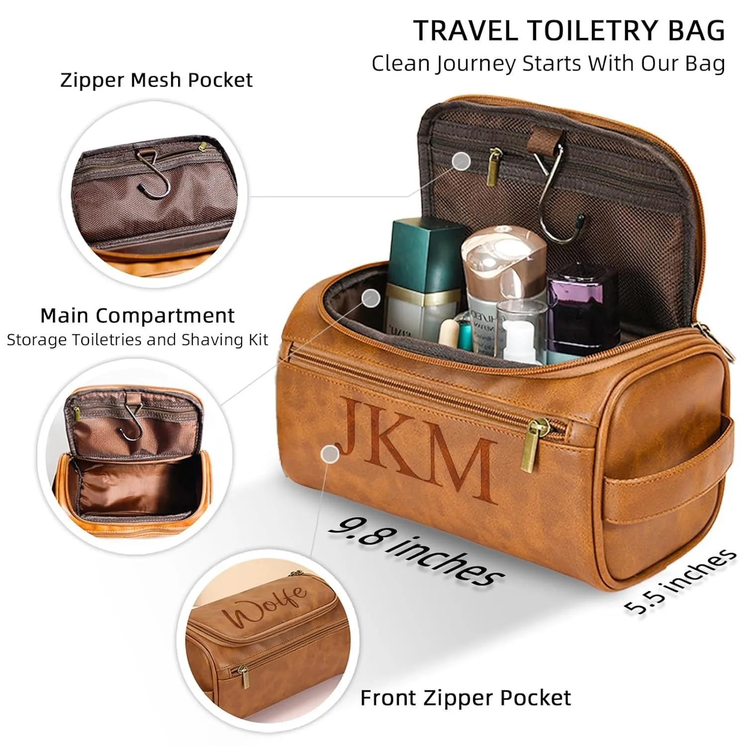 Personalized Travel Toiletry Bag, Men's Leather Toiletry Bag, Groomsmen Gifts, Dopp Kit, Gift for Him, Men's Leather Accessory