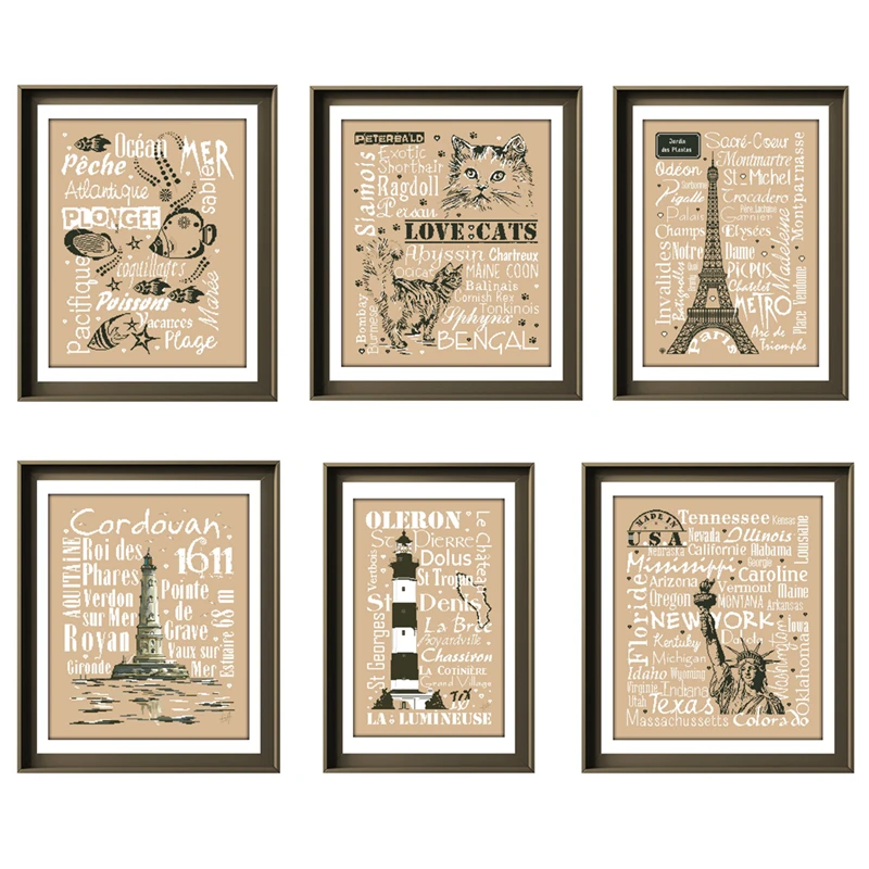 Love cats letter Statue of Liberty cross stitch package 14ct 11ct flaxen linen cloth cotton silk embroidery handmade needlework