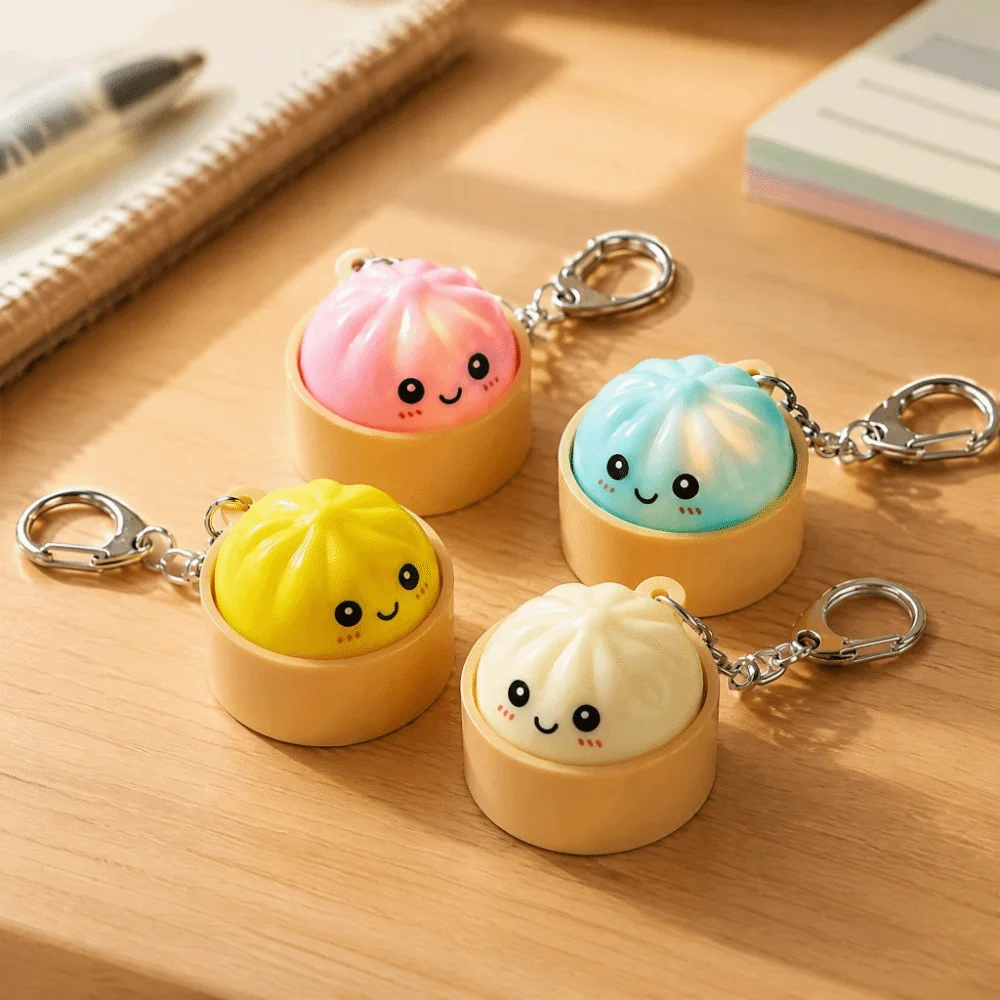 With Steamer Mini Dumplings Squishy Squeezable Pendant Light-Up Steamed Bun Keychain Fidget Cute Pinch Keyboard Fidget