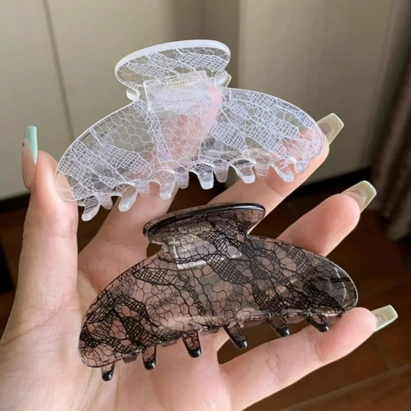 Fashion Lace Pattern Claw Clip for Women Sexy Back Head Texture Mature Half Tie Hair Shark Clip New Hair Accessories Gifts