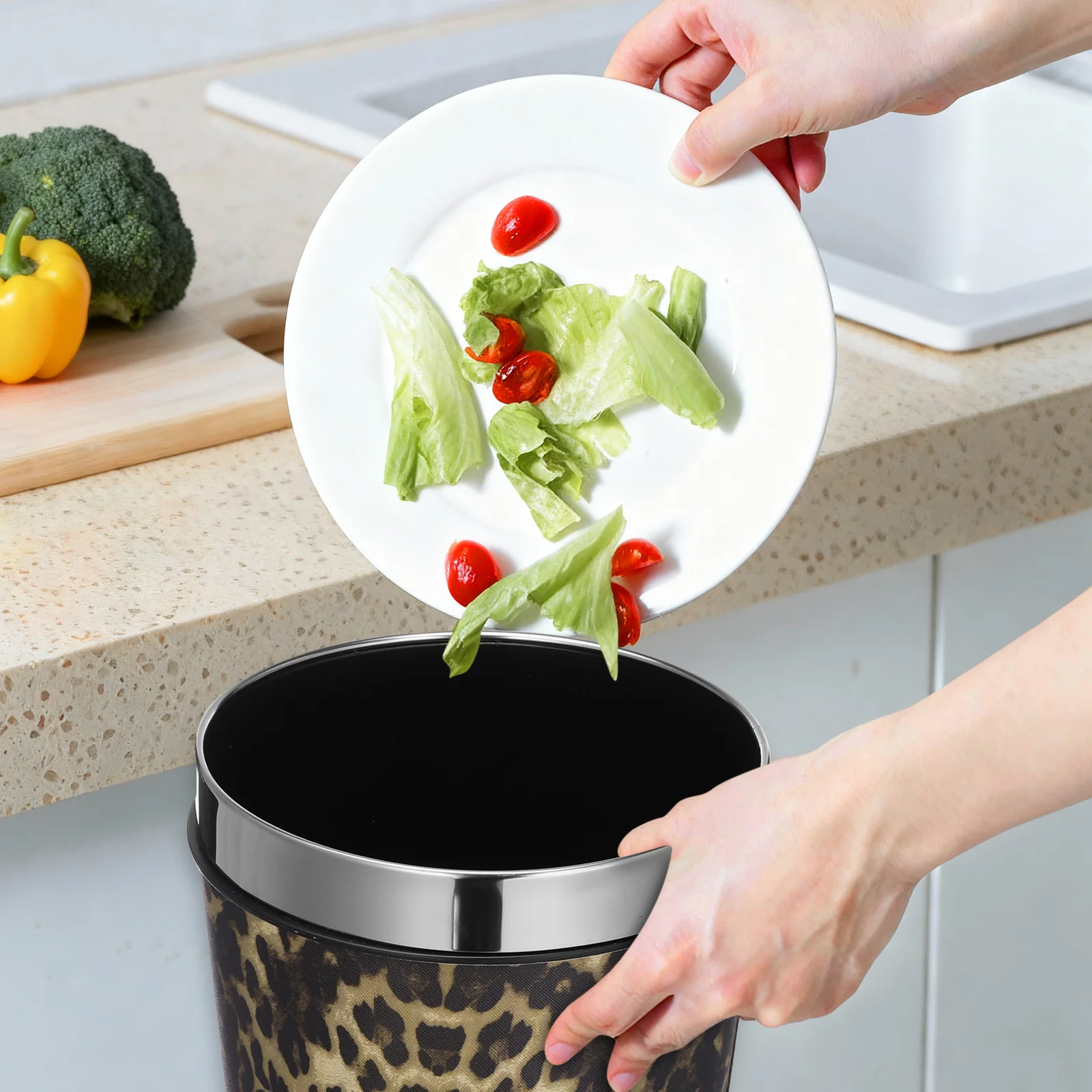 

Large Capacity Stainless Steel Garbage Container Retro Style Trash Bucket for Bathroom Household Use Waste Paper Bucket