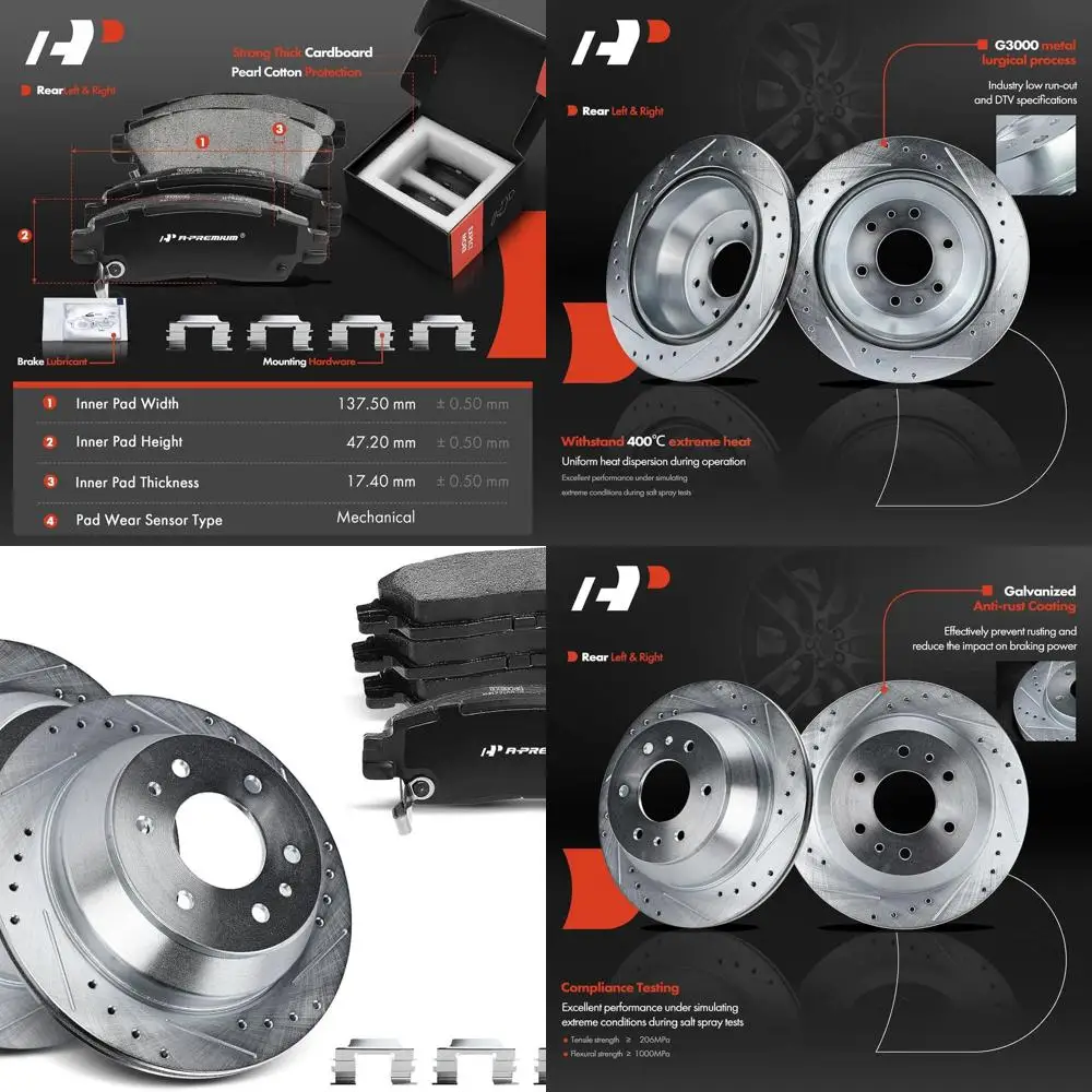 

12,80 дюйма (325 мм) задние роторы дискового тормоза с просверленными и прорезями + комплект керамических колодок, совместимый с Select Chevy, Buick, GMC, Isuz