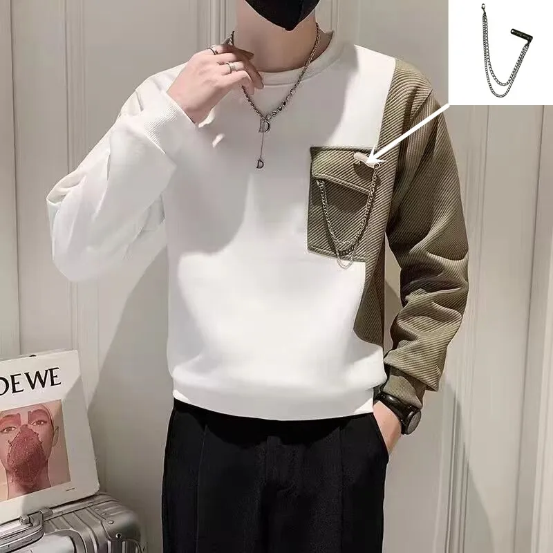 

Fashion Mens Streetwear Patchwork White Basketball Tracksuit Y2K Techwear Autumn New Men Pocket Chain Cargo Sweatshirt Hoodies