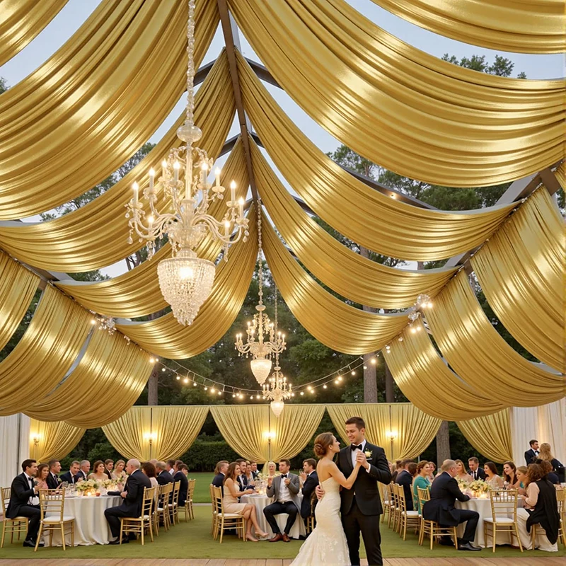 Gold Shimmer Backdrop Curtains Wedding Ceiling Drapes Wrinkle-Free Sequin Fabric for Birthday Party Photo Booth Background Decor