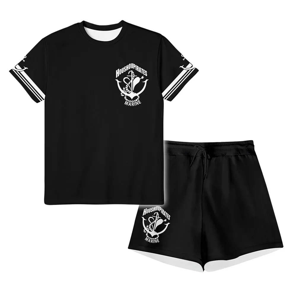 

Hololive Vtuber Houshou Marine Cosplay Costume Women Summer T-shirt Crop Top Shorts Two-Piece Set