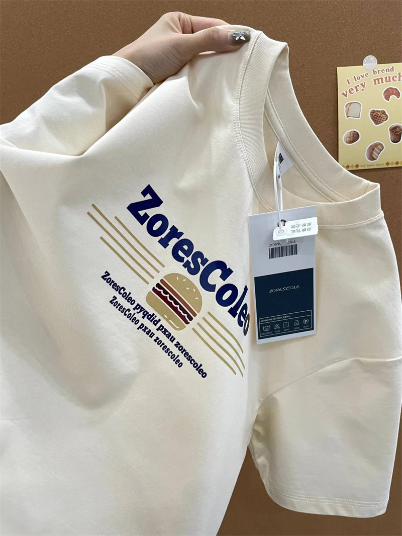 

American High Street Trendy Brand Women's Short Sleeve T-Shirt Spring Summer 2024 Loose Student Pure Cotton Top