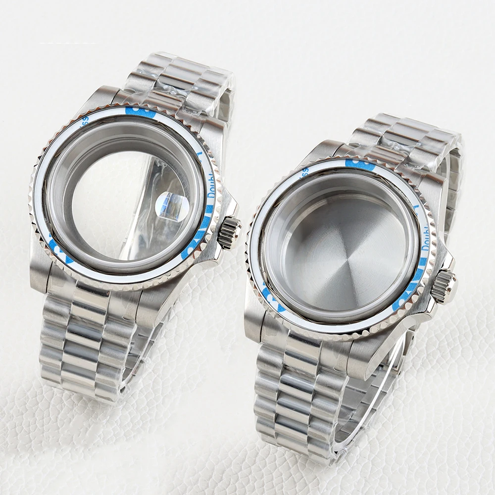 الفضة 40 مللي متر ساعة حالة 20 مللي متر حزام الفولاذ المقاوم للصدأ سوار الرئاسية ل الغواصة NH34 NH35 NH36 NH38 حركة 28.5 مللي متر الطلب