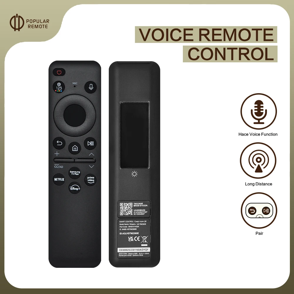 New BN59-01432A TM2360E Solar Cell Voice Remote For Samsung TV QN85C CU8000