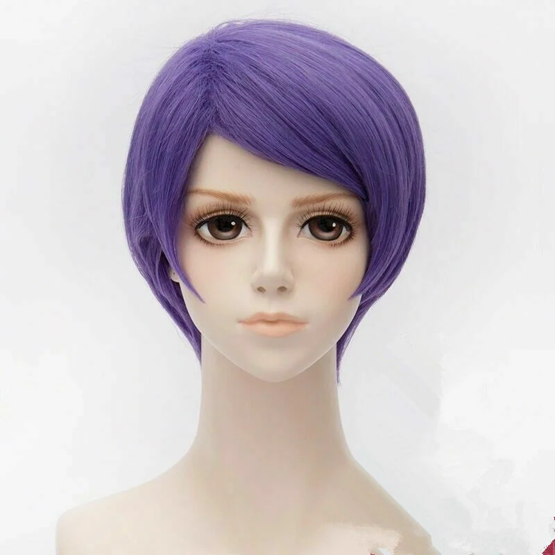 For Cosplay Shuu Tsukiyama Short Straight Purple Anime
