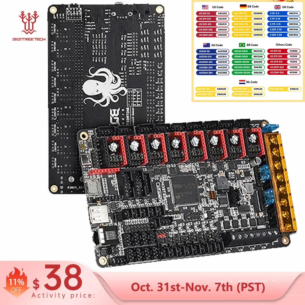 

BIGTREETECH Octopus PRO V1.0/V1.1 Motherboard On-Board MAX31865 TMC2209 Raspberry Pi Control Board VS Ender3 V2 For PITFT