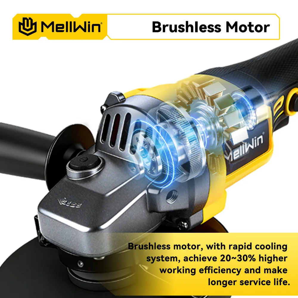 MELLWIN 125MM Bürstenloser Elektrischer Winkelschleifer 3-Gang M14 Schneid- und Poliermaschine Holzbearbeitungswerkzeug für Makita 18V Akku – Detail 7