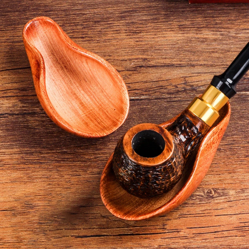 1pcs Creative Handcrafted Rosewood Pipe Stand, Solid Wood Spoon-Shaped Pipe Storage and Display Accessories