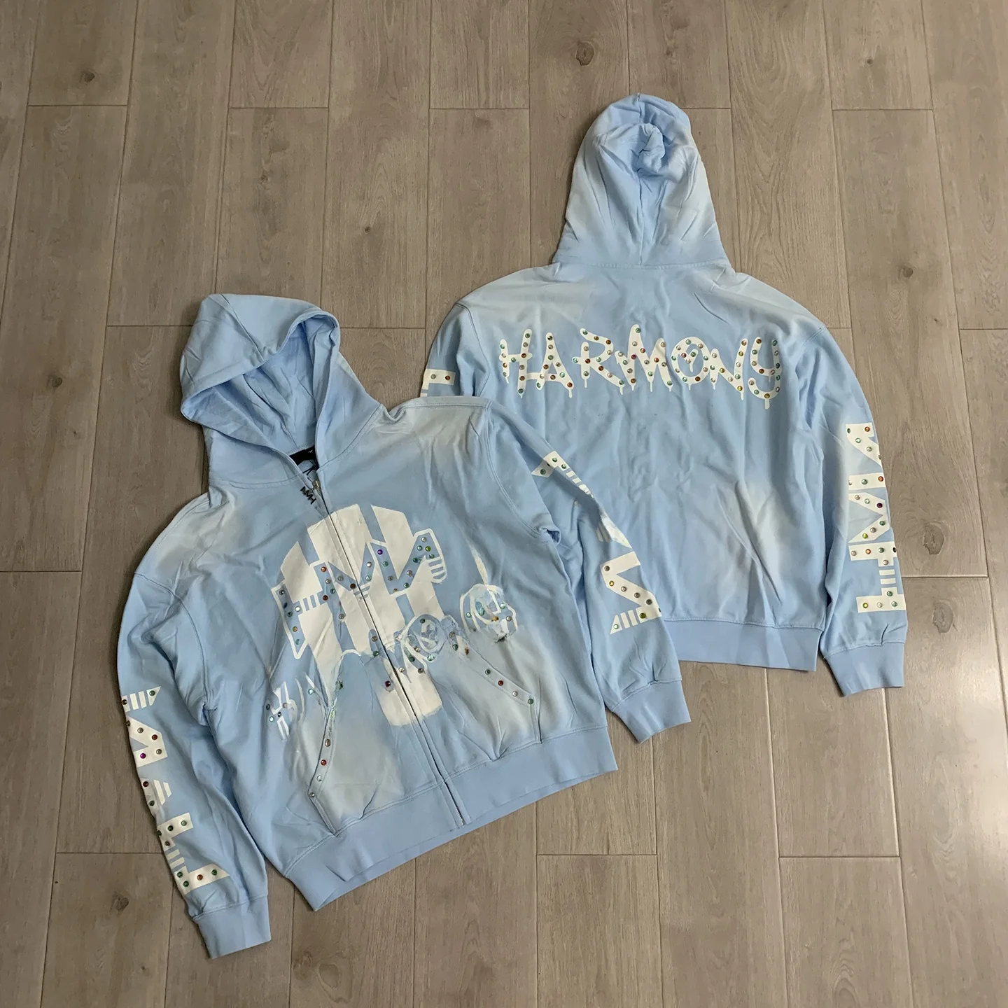 American High Quality Simple Letter Print Rhinestone Hoodie Unisex Loose Casual Zipper Cardigan Jacket Trendy Streetwear