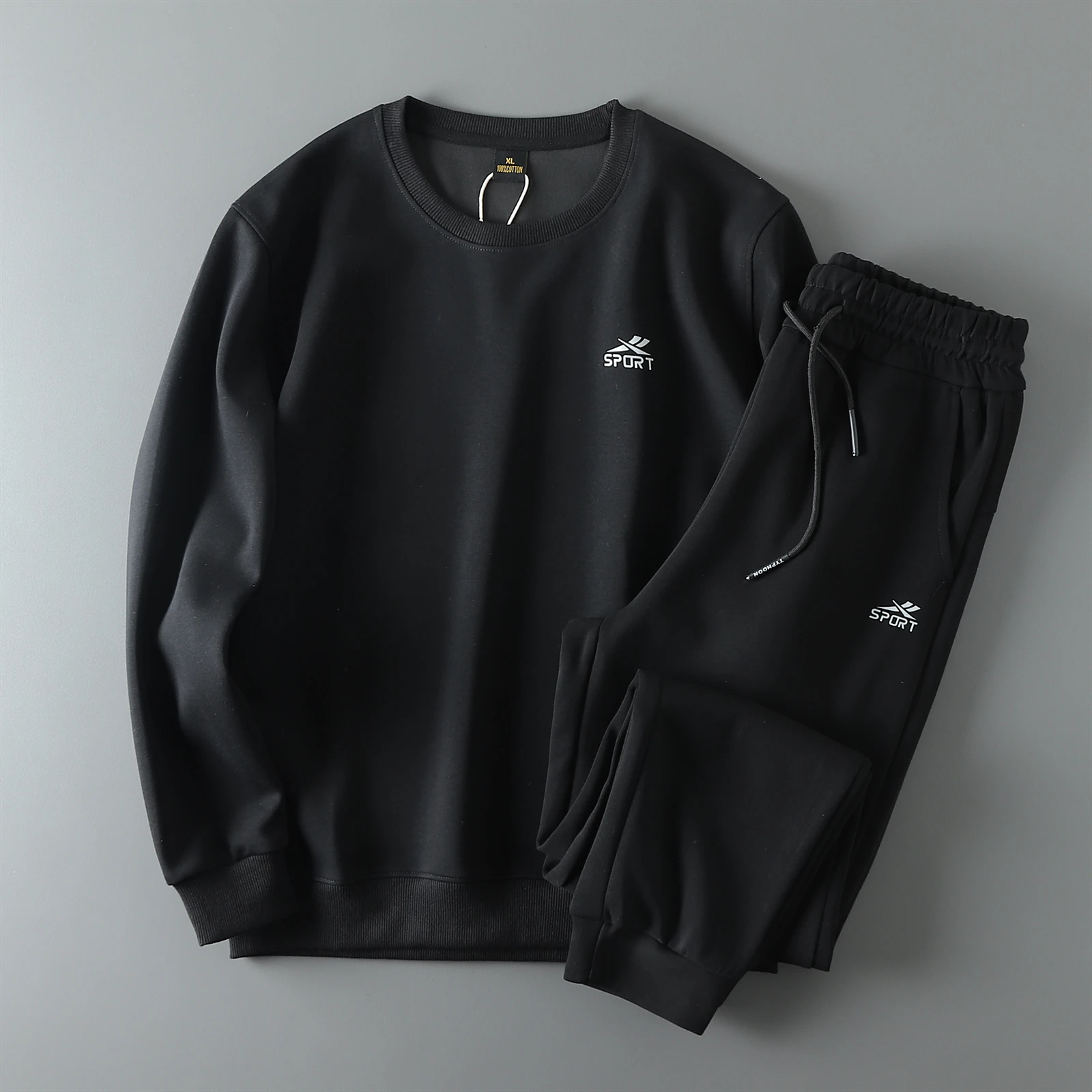 

Дышащий эластичный спортивный костюм из ткани с круглым вырезом: толстовка и брюки для молодых мужчин, повседневный стиль, длинный рукав, осенняя одежда