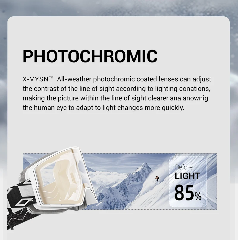 Kapvoe Photochrome Schneebrille Ski Snowboard Antibeschlagmaske für Männer Frauen Brillen UV400 Schutzbrille Schneemobil Winter – Detail 4