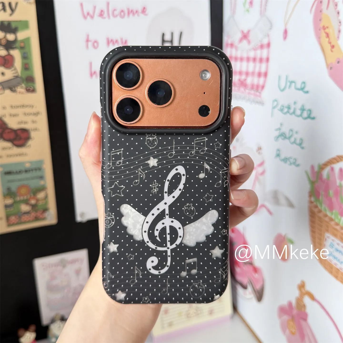 Korean Ins Black Note Wings Dots Y2K Phone Case For iPhone Ultra 18 17 Air 16 15 14 13 12 11 Pro Max 7 8 Plus XR XS MAX Cover view 3