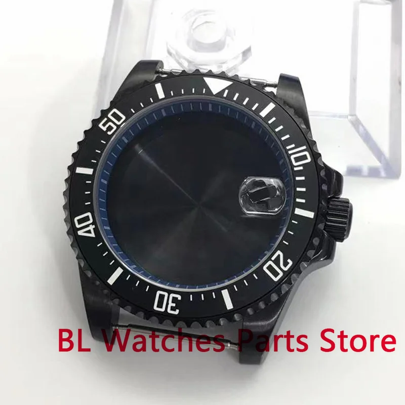 BL 40mm Black PVD  Sapphire Glass Black White Chapter Ring Fit NH35 NH36 ETA2824 Seagull ST2130 PT5000 Movement