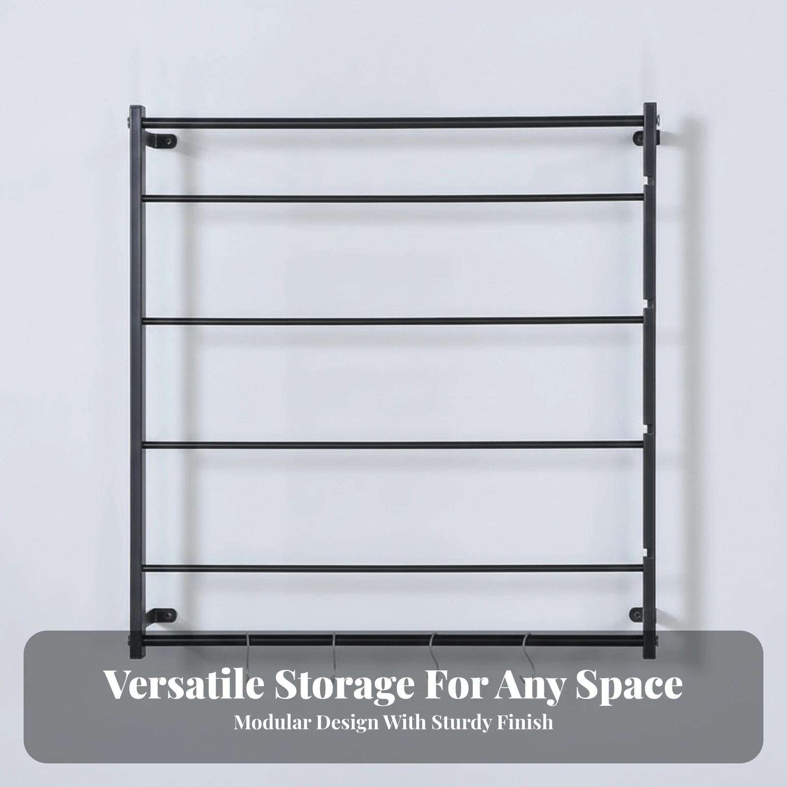 Organizer Space-Saving Metal Open-Frame Storage Rack with Hanging Hooks Wall-Mount Ribbon Organizer with Side Brackets Practical