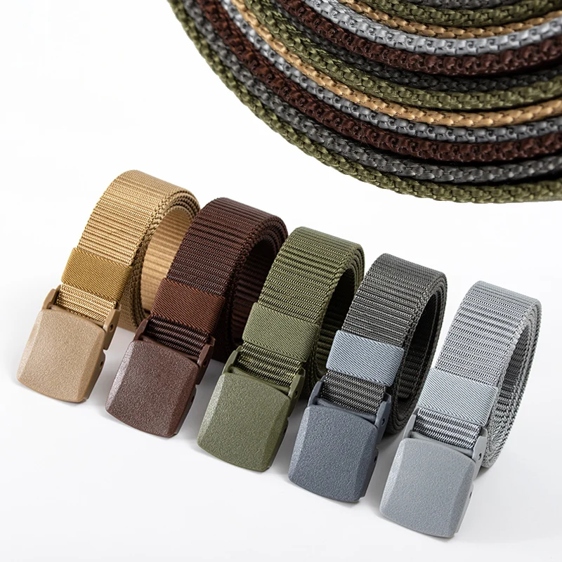Men Women Outdoor Nylon Belts Non-Magnetic Leisure Plastic Buckle Heads Quick-drying Sports Training Tactical Belt