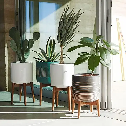 hot saltVertical Modern Bamboo Flower Plant Stand Pot Holder with Wheels Eco-Friendly Indoor Movable Floor Stand