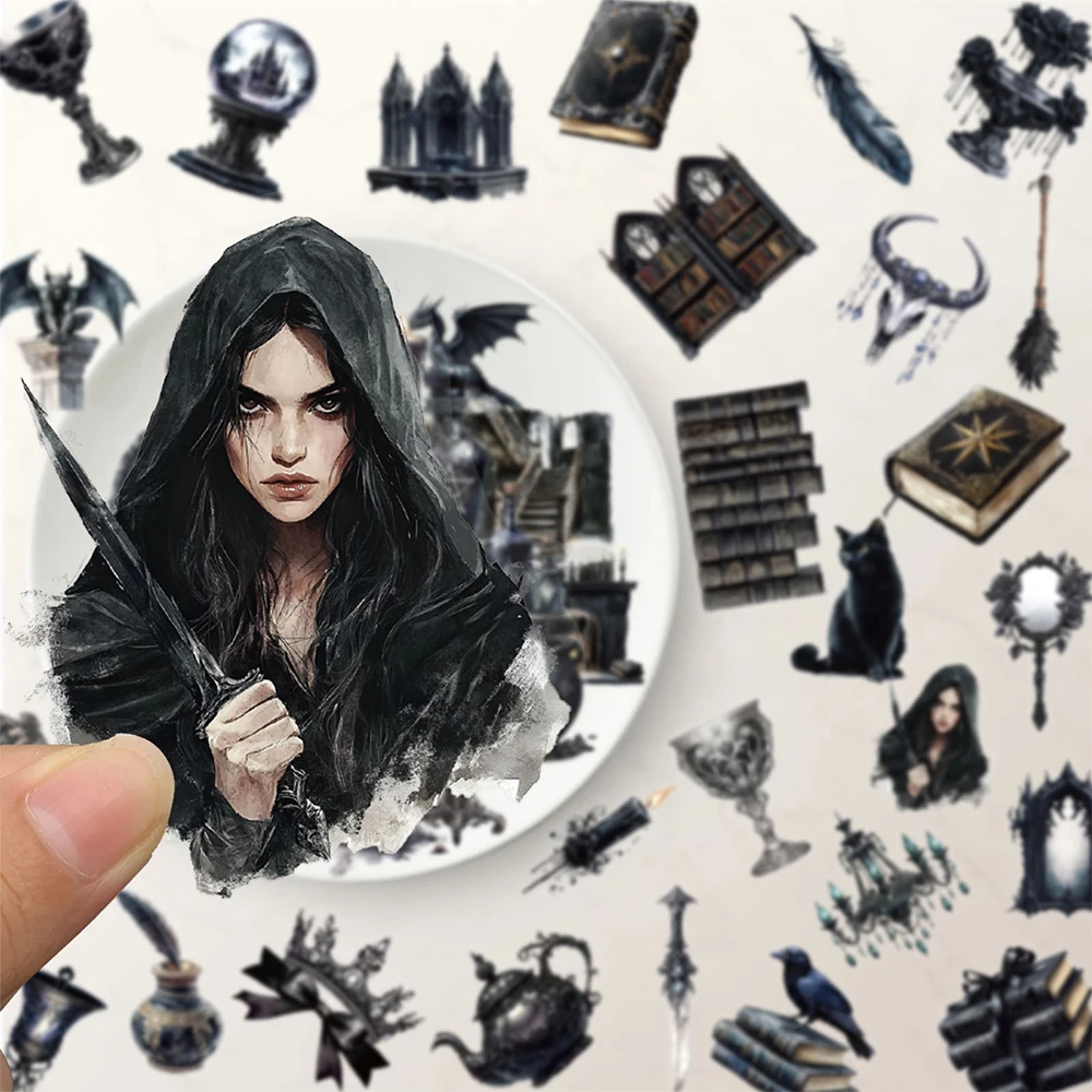 10/30/50pcs Cool Dark Gothic Witch Stickers Aesthetic Cartoon Decals Decoration Scrapbook Laptop Phone Transparent PET Sticker