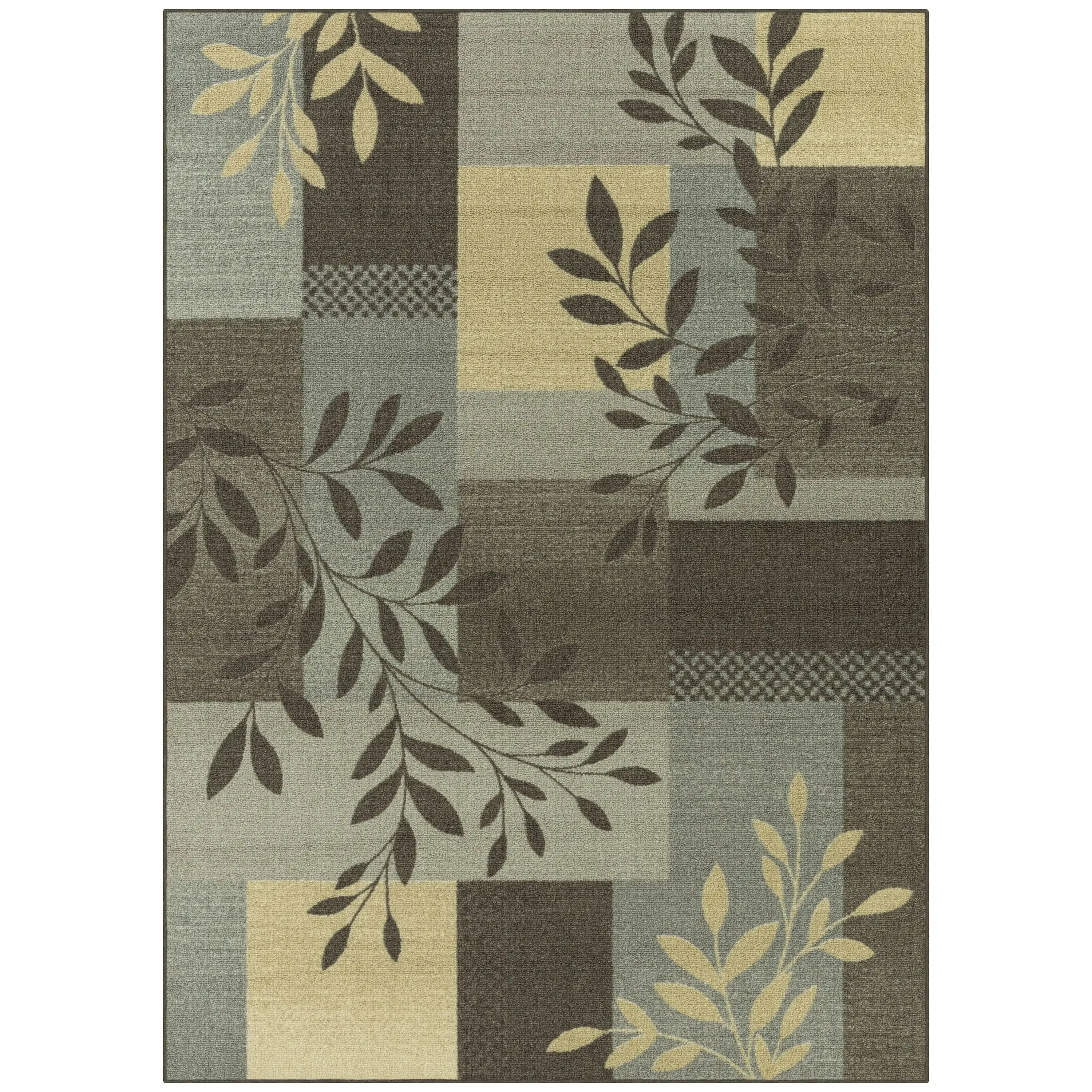 Traditional Leaf Block Gray Print Indoor Area Rug, 7' x 10'