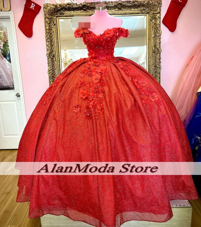 Robe de Quinceanera à sequins personnalisés pour filles, appliques florales chérie, robe d'anniversaire mexicaine, rouge, Rotterdam Kle, 15 ans