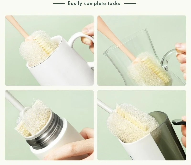 

Glass Cleaning Brush with Detachable Sponge Head Long Handle for Baby Bottle Multi-Purpose Kitchen Gadget