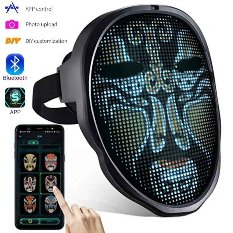 

Bluetooth APP Control Smart Carnival Led Face Masks Display Led Light Up Mask Programmable Change Face DIY Photoes for Halloween