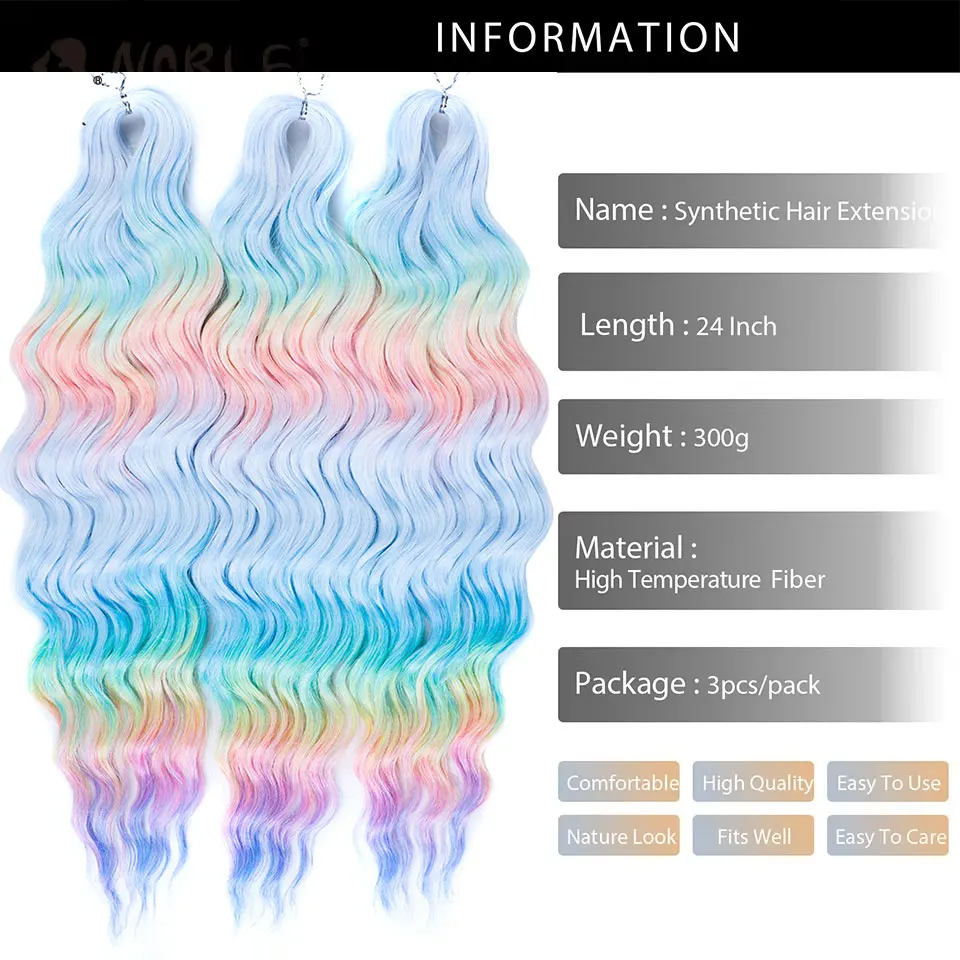 Noble Synthet Hair Water Wave Twist Crochet Hair Synthetic Braid Hair Ombre Blonde 24 Inch Deep Wave Braiding Hair Extension