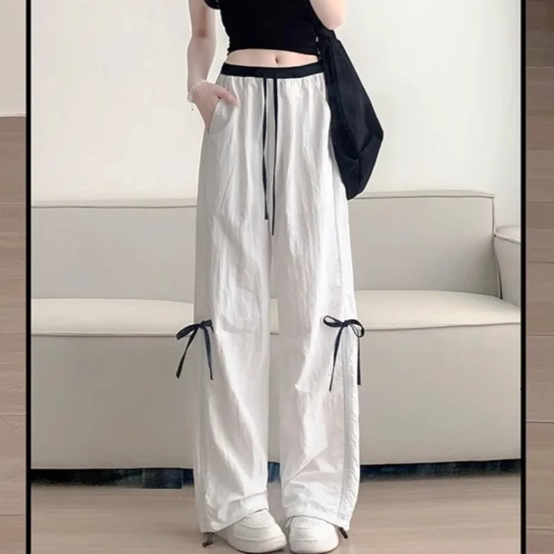 Pants Women Panelled Bow Design High Waist American Style Drape All-match Casual Summer Srteetwear Trousers Young Fashion Chic