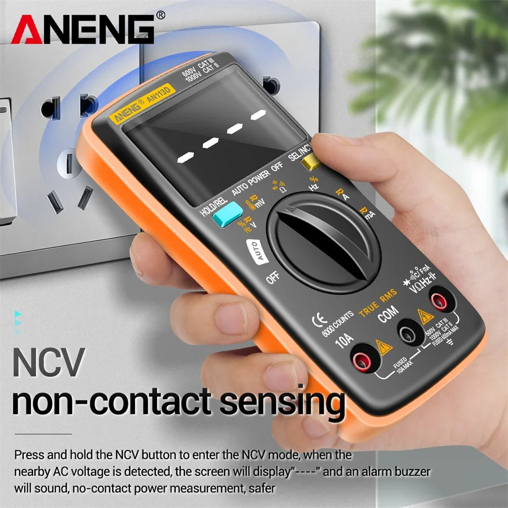 ANENG AN113D Digital Multimeter 6000 Counts AC DC Voltage Current Detector True RMS Auto Ranging LCD Meters Household Portable