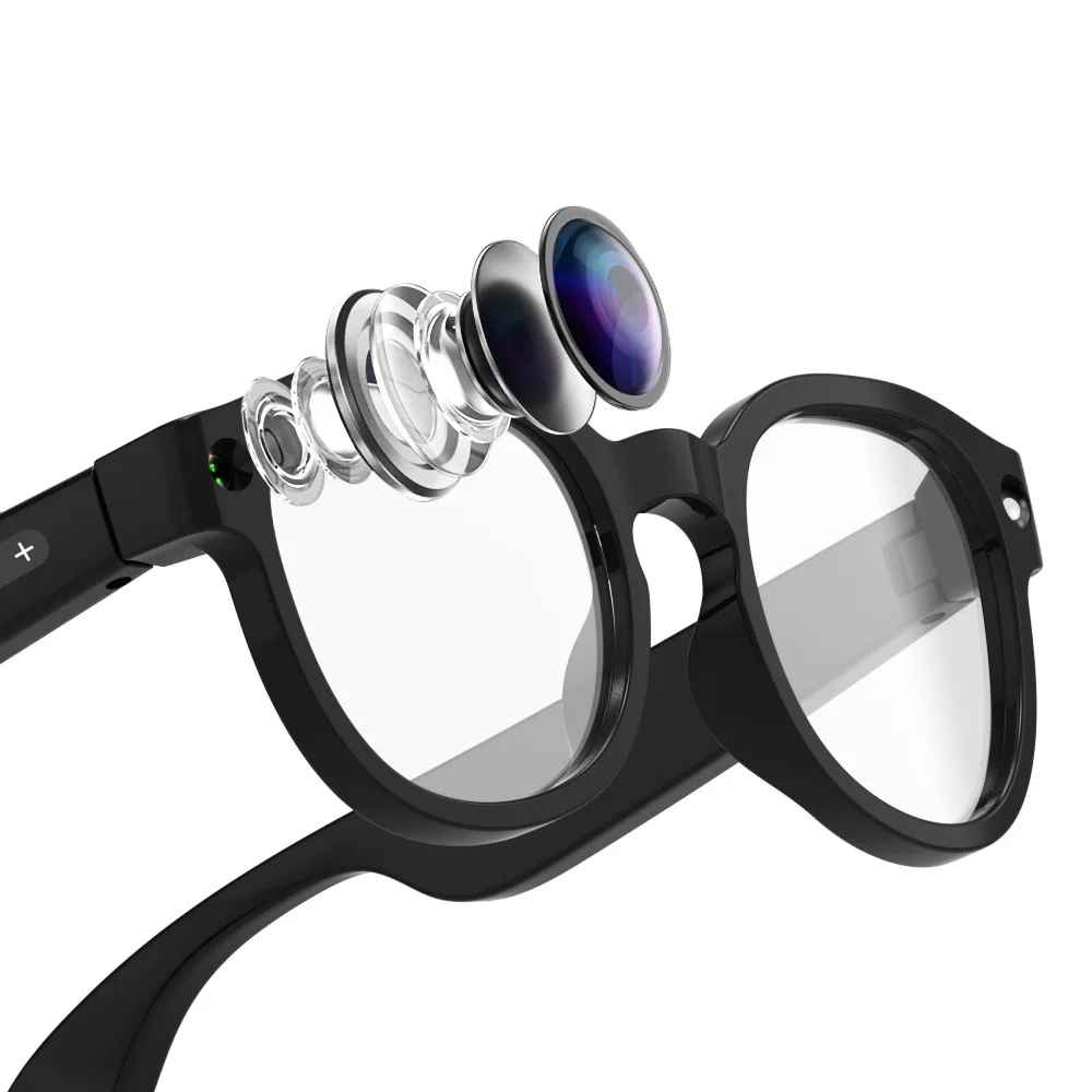 AIMB-S1 smart glasses with 5MP photo stabilization, 1080P video recording, and AI simultaneous translation